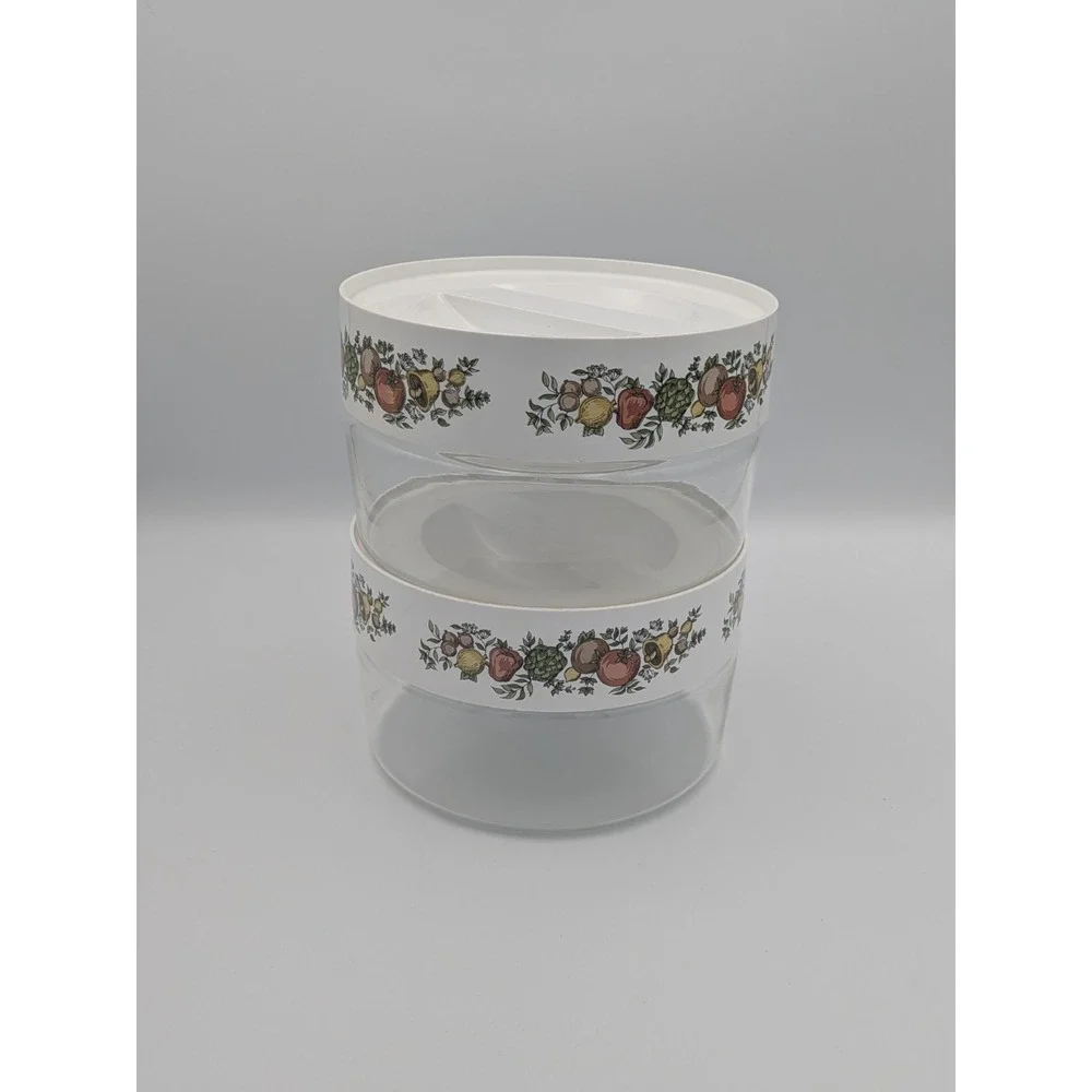 Vintage Pyrex Spice of Life See 'N Store Canisters Set of 2 Clear Stackable Jars